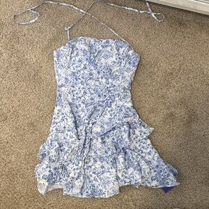 Elegant Blue Floral Mini Dress💙